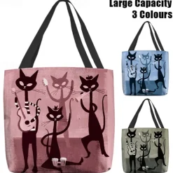Chic Cat Band Canvas Tote Bag – Stylish and Durable Shoulder Bag with Unique Feline Design for Everyday Use