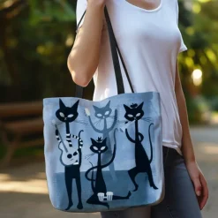 Chic Cat Band Canvas Tote Bag – Stylish and Durable Shoulder Bag with Unique Feline Design for Everyday Use
