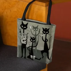 Chic Cat Band Canvas Tote Bag – Stylish and Durable Shoulder Bag with Unique Feline Design for Everyday Use