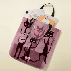 Chic Cat Band Canvas Tote Bag – Stylish and Durable Shoulder Bag with Unique Feline Design for Everyday Use