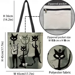 Chic Cat Band Canvas Tote Bag – Stylish and Durable Shoulder Bag with Unique Feline Design for Everyday Use