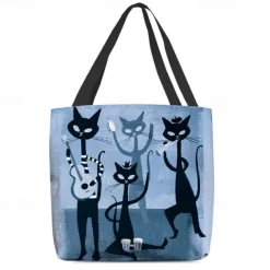 Chic Cat Band Canvas Tote Bag – Stylish and Durable Shoulder Bag with Unique Feline Design for Everyday Use