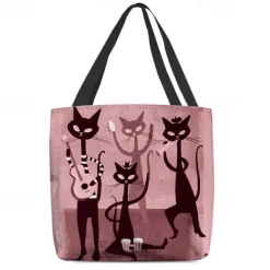 Chic Cat Band Canvas Tote Bag – Stylish and Durable Shoulder Bag with Unique Feline Design for Everyday Use