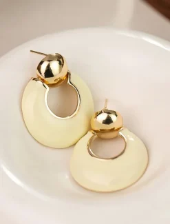 Chic Gold and Ivory Hoop Earrings – Modern Statement Earrings for Women, Perfect for Casual and Formal Occasions