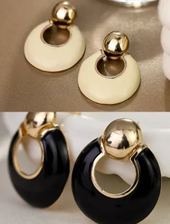 Chic Gold and Ivory Hoop Earrings – Modern Statement Earrings for Women, Perfect for Casual and Formal Occasions
