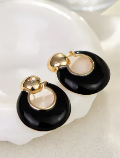 Chic Gold and Ivory Hoop Earrings – Modern Statement Earrings for Women, Perfect for Casual and Formal Occasions