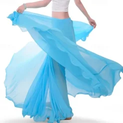 Chiffon Belly Dance Skirt for Women Belly Dancing Costume Outfit Tribal Maxi Full Skirts Solid Color Skirt Voile