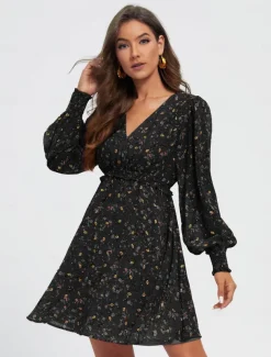 Chiffon Casual Floral Ruffle Swing Mini Dress