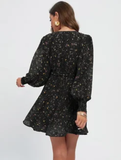 Chiffon Casual Floral Ruffle Swing Mini Dress