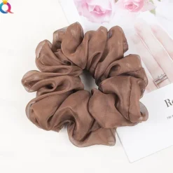 Chiffon Hair Rope Hair Ring Love Heart Printing Satin Fabric Covered Scrunchy Elastic Hair Bands Top Knots Ponytail Holder Accessories for Women