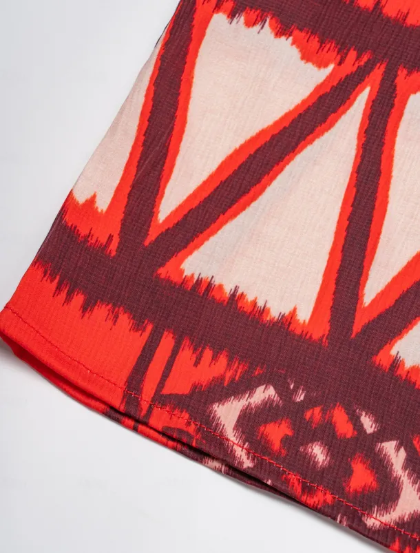 Chiffon Orange Bohemian Printing Turtleneck Blouse