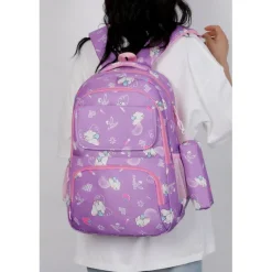 Children's Cartoon Printed School Backpack with Multi-Pockets, Lightweight Waterproof Kids Bookbag for Elementary Students, Available in Pink, Black, Purple and Blue