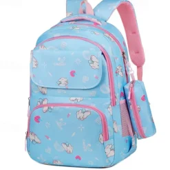 Children's Cartoon Printed School Backpack with Multi-Pockets, Lightweight Waterproof Kids Bookbag for Elementary Students, Available in Pink, Black, Purple and Blue