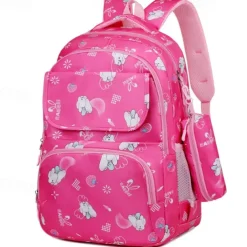 Children's Cartoon Printed School Backpack with Multi-Pockets, Lightweight Waterproof Kids Bookbag for Elementary Students, Available in Pink, Black, Purple and Blue