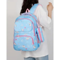 Children's Cartoon Printed School Backpack with Multi-Pockets, Lightweight Waterproof Kids Bookbag for Elementary Students, Available in Pink, Black, Purple and Blue