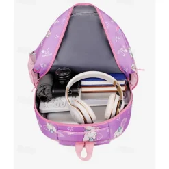 Children's Cartoon Printed School Backpack with Multi-Pockets, Lightweight Waterproof Kids Bookbag for Elementary Students, Available in Pink, Black, Purple and Blue