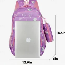 Children's Cartoon Printed School Backpack with Multi-Pockets, Lightweight Waterproof Kids Bookbag for Elementary Students, Available in Pink, Black, Purple and Blue