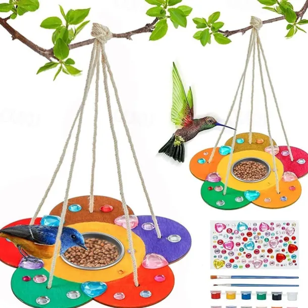 Children's Outdoor Bird Feeder DIY Wooden Graffiti Feeder Outdoor Toy Set Suitable for Boys and Girls