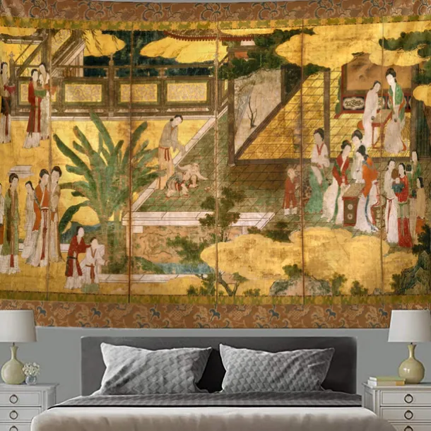 Chinese Screen Hanging Tapestry Wall Art Large Tapestry Mural Decor Photograph Backdrop Blanket Curtain Home Bedroom Living Room Decoration
