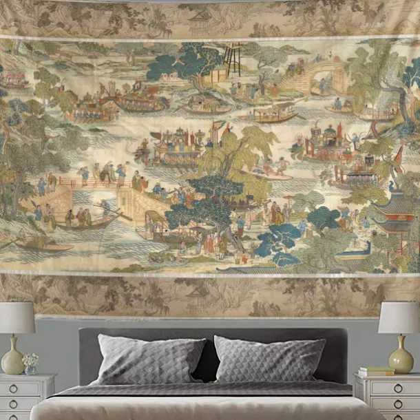 Chinese Screen Hanging Tapestry Wall Art Large Tapestry Mural Decor Photograph Backdrop Blanket Curtain Home Bedroom Living Room Decoration