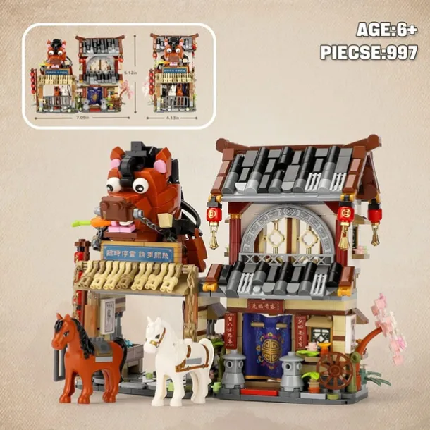 Chinese Street View Ancient Post Station Mini Building Blocks Building Toys Model Set for Girls Boys 6-12 Years Old 997 PCS Simulation Architecture Construction Toy Gift Idea for Adults