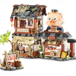 Chinese Street View Butcher Shop Mini Building Blocks MOC Creative Building Toys Model Set for Girls 6-12 Years Old 1105 PCS Simulation Architecture Construction Toy