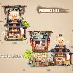 Chinese Street View Butcher Shop Mini Building Blocks MOC Creative Building Toys Model Set for Girls 6-12 Years Old 1105 PCS Simulation Architecture Construction Toy