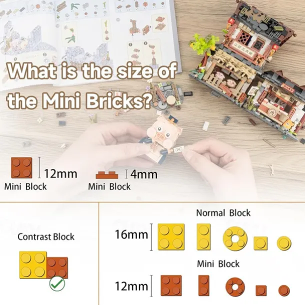 Chinese Street View Butcher Shop Mini Building Blocks MOC Creative Building Toys Model Set for Girls 6-12 Years Old 1105 PCS Simulation Architecture Construction Toy