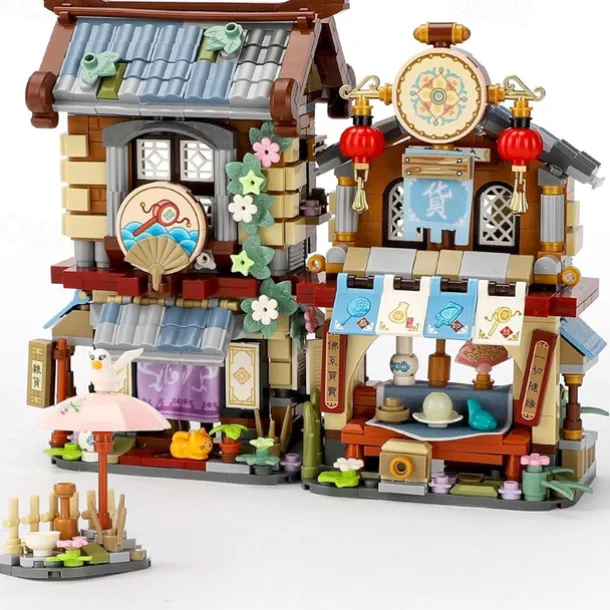 Chinese Street View Grocery Store Mini Building Blocks MOC Creative Building Toys Model Set for Girls 6-12 Years Old 970 PCS Simulation Architecture Construction Toy Gift Idea for Adults