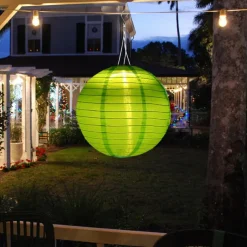 Chinese Style Globe Light Outdoor Solar Power 12inch 30CM Printed Lantern Hanging Lamp IP65 Waterproof Nylon LED Light For Outdoor Garden Party Yard Warm White Decoration Lighting