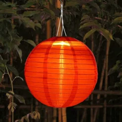 Chinese Style Globe Light Outdoor Solar Power 12inch 30CM Printed Lantern Hanging Lamp IP65 Waterproof Nylon LED Light For Outdoor Garden Party Yard Warm White Decoration Lighting