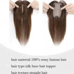 Choices 120% Density Silk Base Top Hairpiece 100% Human Hair Extensions Clip In On Hair Topper For Women Hand-made Top Hair Piece Middle Part With Thinning Hair Loss Hair #4 Medium Brown 6'' 27g