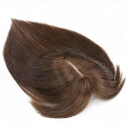Choices 120% Density Silk Base Top Hairpiece 100% Human Hair Extensions Clip In On Hair Topper For Women Hand-made Top Hair Piece Middle Part With Thinning Hair Loss Hair #4 Medium Brown 6'' 27g
