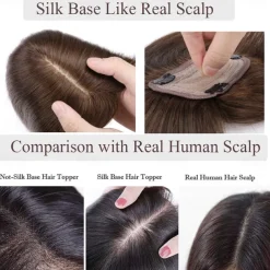 Choices 120% Density Silk Base Top Hairpiece 100% Human Hair Extensions Clip In On Hair Topper For Women Hand-made Top Hair Piece Middle Part With Thinning Hair Loss Hair #4 Medium Brown 6'' 27g