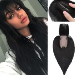 Choices 120% Density Silk Base Top Hairpiece 100% Human Hair Extensions Clip In On Hair Topper For Women Hand-made Top Hair Piece Middle Part With Thinning Hair Loss Hair #4 Medium Brown 6'' 27g