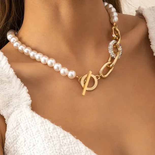 Choker Necklace Imitation Pearl Rhinestones Women's Elegant Vintage Beads Wedding Circle Necklace For Wedding Party