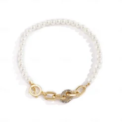 Choker Necklace Imitation Pearl Rhinestones Women's Elegant Vintage Beads Wedding Circle Necklace For Wedding Party