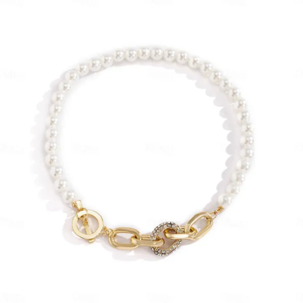 Choker Necklace Imitation Pearl Rhinestones Women's Elegant Vintage Beads Wedding Circle Necklace For Wedding Party