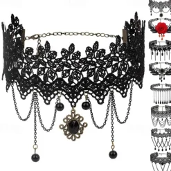 Choker Necklace Lace Tattoo Choker Punk Goth Fashion Gothic Lolita Jewelry Retro Vintage Style Lace Up Artificial Gemstones Lace Alloy Women's Girls' Costume Jewelry