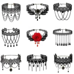 Choker Necklace Lace Tattoo Choker Punk Goth Fashion Gothic Lolita Jewelry Retro Vintage Style Lace Up Artificial Gemstones Lace Alloy Women's Girls' Costume Jewelry