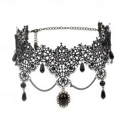 Choker Necklace Lace Tattoo Choker Punk Goth Fashion Gothic Lolita Jewelry Retro Vintage Style Lace Up Artificial Gemstones Lace Alloy Women's Girls' Costume Jewelry