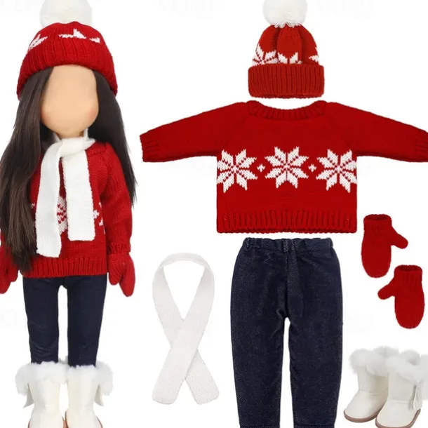 Christmas 18 Inch Doll Clothes and Accessories Winter Doll Outfits Set Sweaters Trousers Hats Shoes for 18 Inch Doll Gifts(WITHOUT DOLL)