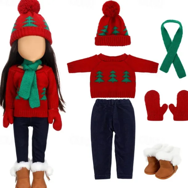 Christmas 18 Inch Doll Clothes and Accessories Winter Doll Outfits Set Sweaters Trousers Hats Shoes for 18 Inch Doll Gifts(WITHOUT DOLL)