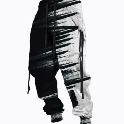 Christmas Brushstrokes Mens Graphic Pants | Casual Sports Outdoor Black Cotton | Graffiti | Sweatpants Joggers Trousers Drawstring Side Pockets Elastic Waist Prints Comfort Breathable Daily Blend