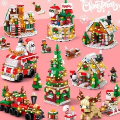 Christmas Building Blocks Sets Building Brickheadz Kit Santa/Reindeer/Snowman/Gingerbread Man Blocks Bricks Set Christmas Decorations and Gifts for Kids Boys Girls Adult