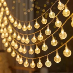 Christmas Crystal Ball Bubble Fairy String Lights 5m 50LEDs Battery Powered Garland Lights Christmas Tree New Year Party Home Garden Balcony Pendant Outdoor Camping Wedding Holiday Decoration