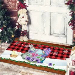 Christmas Floor Mat Doorway Floor Mat Santa Claus Snowman Porch Balcony Non-slip Absorbent Carpet Holiday Decoration Printed Foot Mat Holiday Decoration