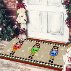 Christmas Floor Mat Doorway Floor Mat Santa Claus Snowman Porch Balcony Non-slip Absorbent Carpet Holiday Decoration Printed Foot Mat Holiday Decoration