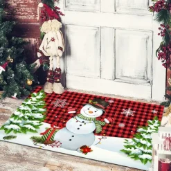 Christmas Floor Mat Doorway Floor Mat Santa Claus Snowman Porch Balcony Non-slip Absorbent Carpet Holiday Decoration Printed Foot Mat Holiday Decoration