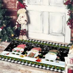Christmas Floor Mat Doorway Floor Mat Santa Claus Snowman Porch Balcony Non-slip Absorbent Carpet Holiday Decoration Printed Foot Mat Holiday Decoration